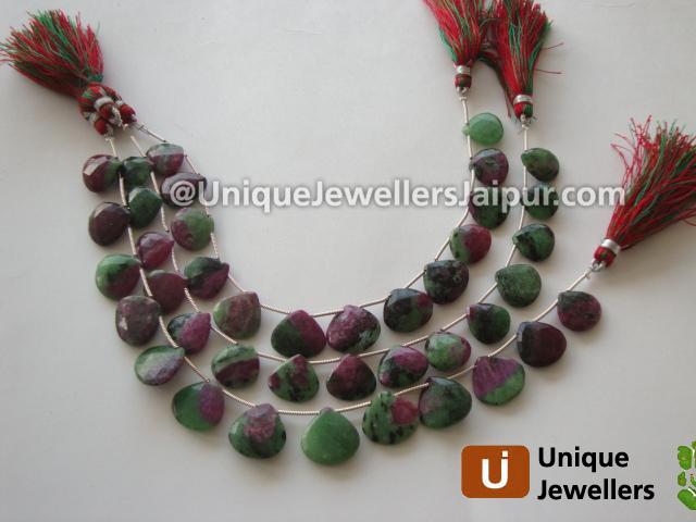 Ruby Zoisite Faceted Heart Beads